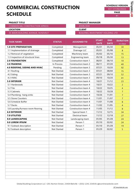 Commercial Construction Draw Schedule Template