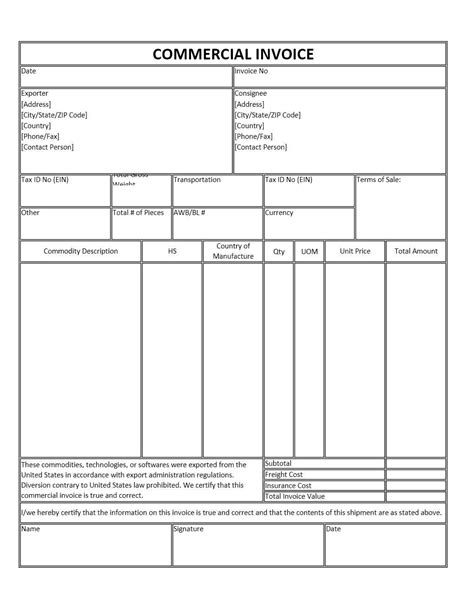 Commercial Invoice Template Excel