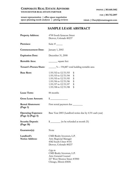 Commercial Lease Abstract Template Example