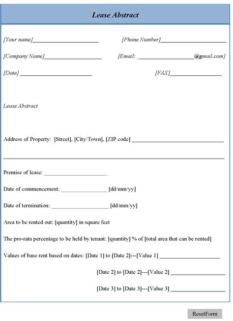 Commercial Lease Abstract Template Format