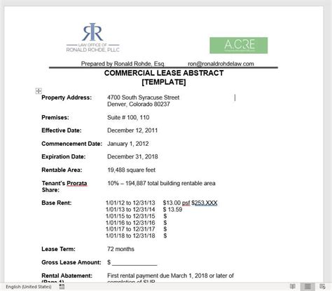 Commercial Lease Abstract Template Structure