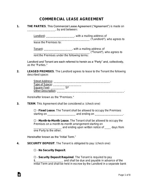 Commercial Lease Agreement Template Word