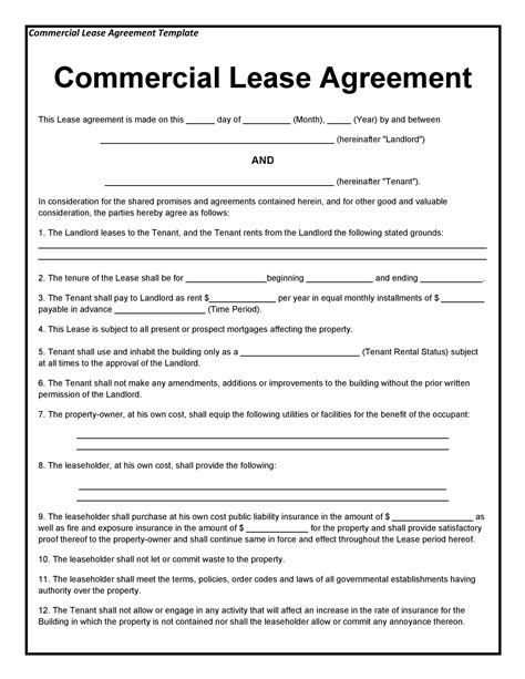 Commercial Lease Template Excel