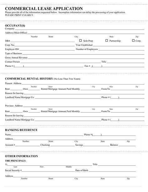 Commercial Rental Application Form Template