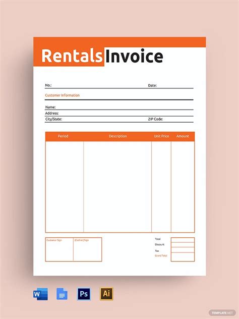 Commercial Rental Invoice Template in Microsoft Word