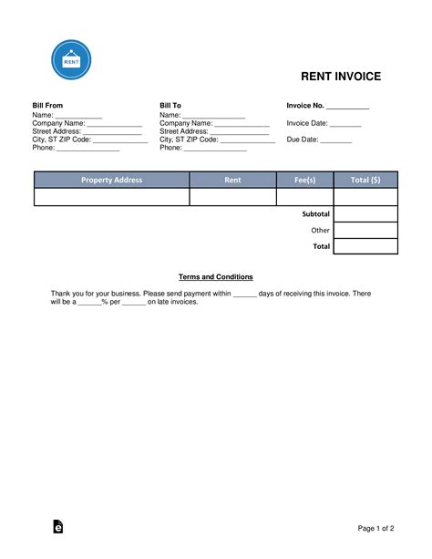 Commercial Rental Invoice Template