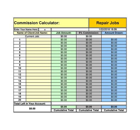 Commission Template Excel 2019