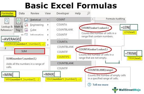 Common formulas in Excel