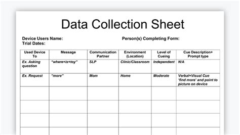 Example of a Communication Data Collection Sheet