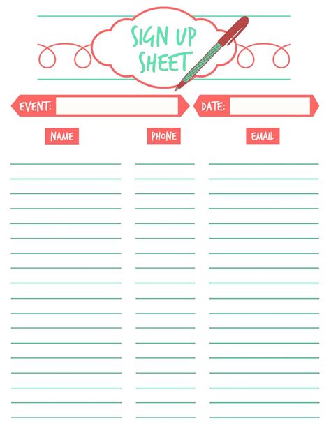 Community Event Sign-Up Sheet Template