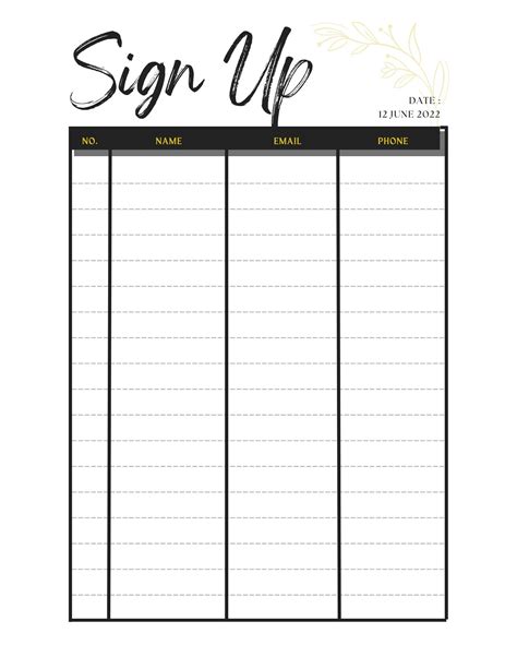 Community group sign-up sheet template