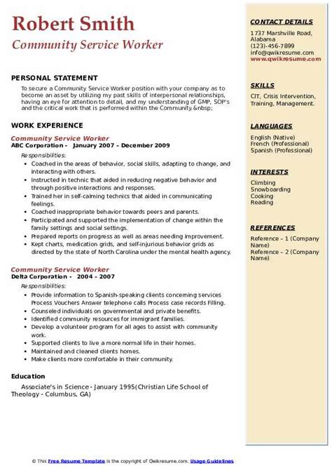 Community Service Resume Template