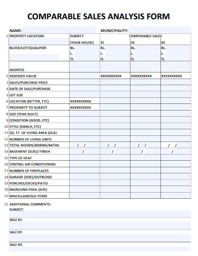 Comparative Sales Sheet Template