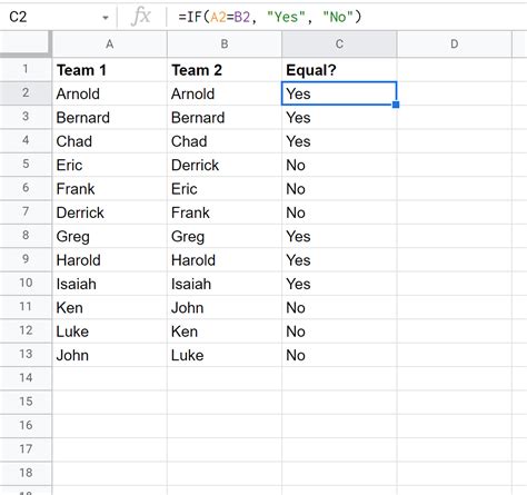 Comparing Columns in Google Sheets