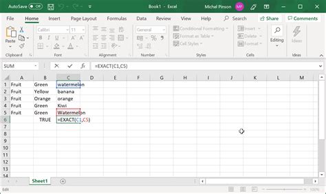 Comparing strings in Excel 2019