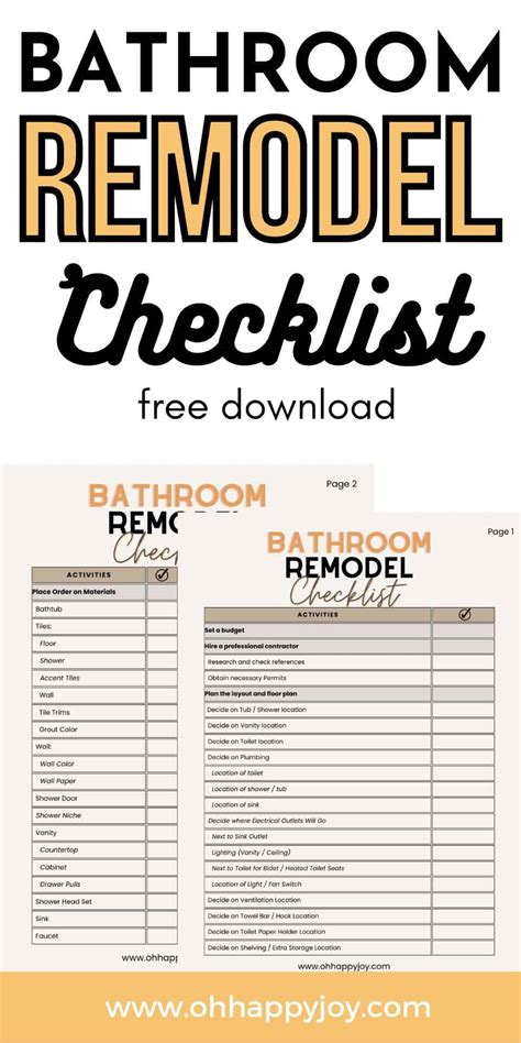 Example of a Completed Bathroom Remodel Checklist