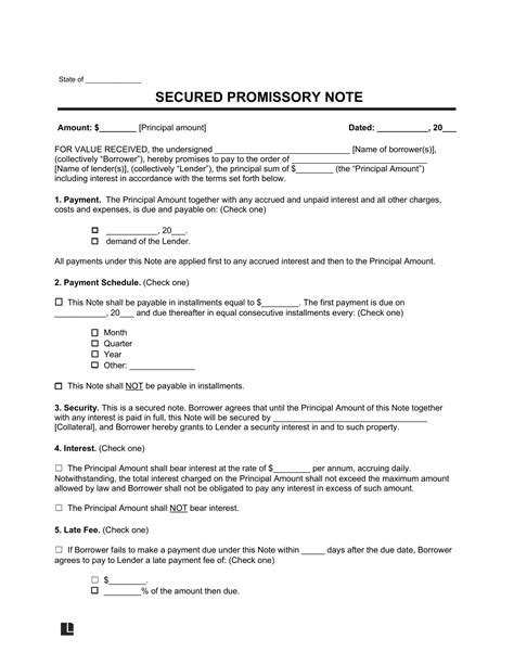 A secured promissory note template typically includes several key components