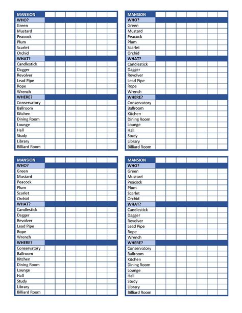 Comprehensive Clue Score Sheet