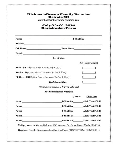 Comprehensive Family Reunion Registration Form