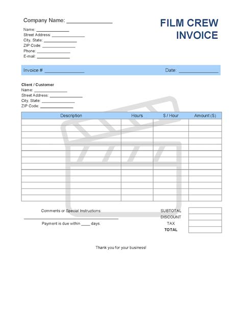 Comprehensive Film Crew Invoice Template Benefits