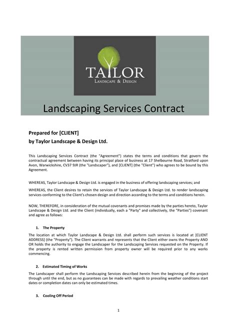 Comprehensive landscape contract template