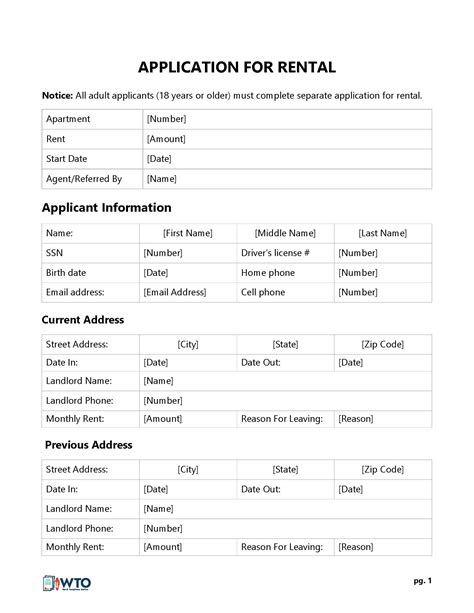 Comprehensive Rental Application Form Template