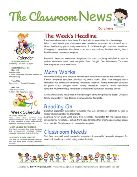 Comprehensive Teacher Newsletter Template Google Docs