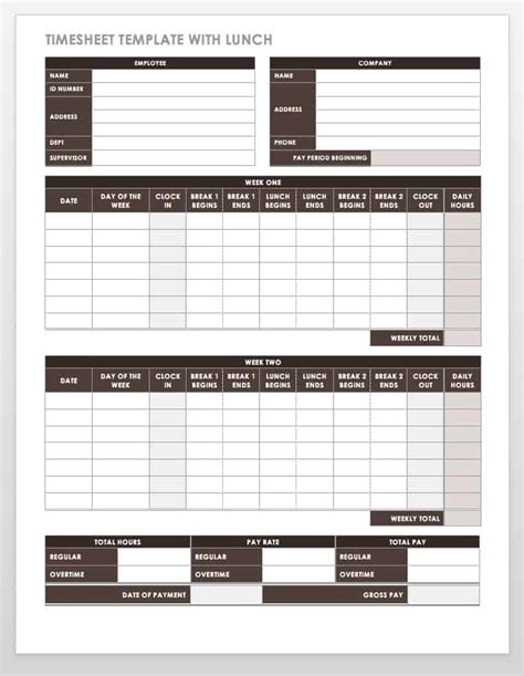 Comprehensive Timesheet Template Example