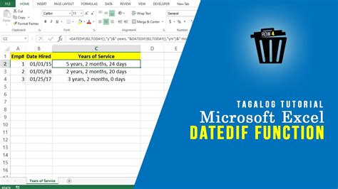 Compute Years of Service using DATEDIF Function