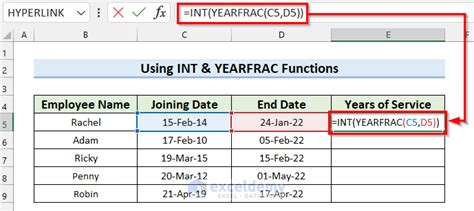 Compute Years of Service using YEARFRAC Function