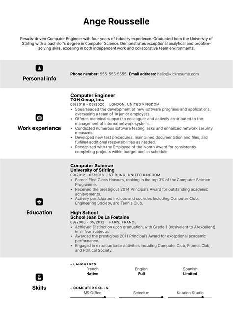 Example of a computer engineering resume template