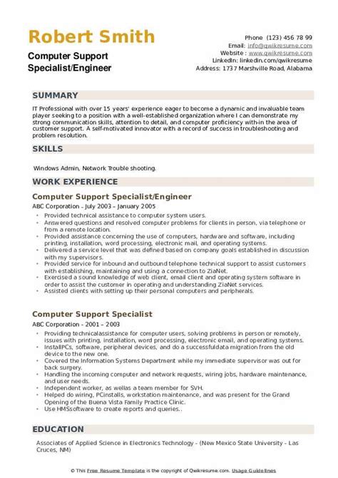 Computer Support Specialist Resume Example