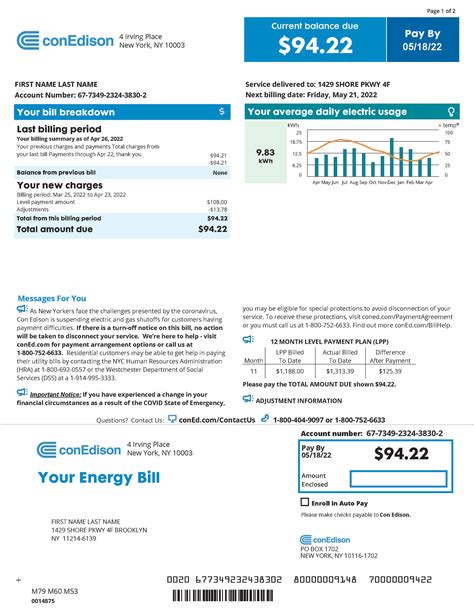 Con Edison Bill Template Example