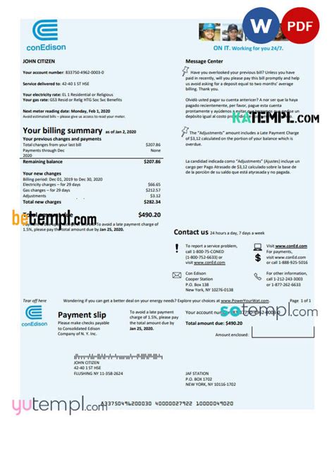 Con Edison Bill Template Format