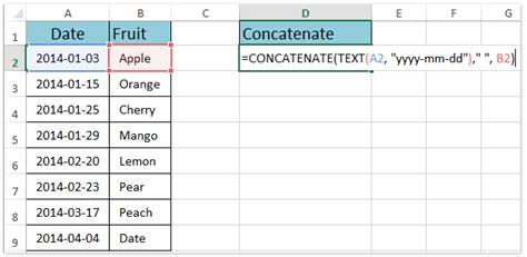 Concat Date as String in Excel using Formatting Options