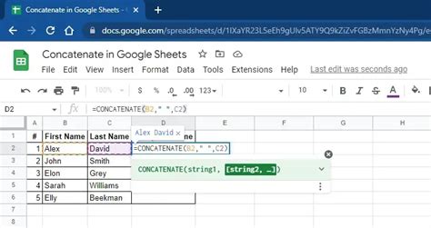 CONCATENATE Function in Google Sheets