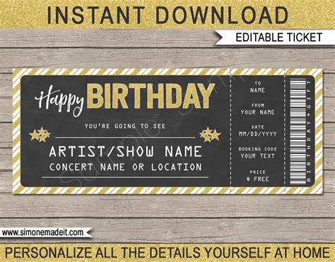 Concert ticket gift template ideas