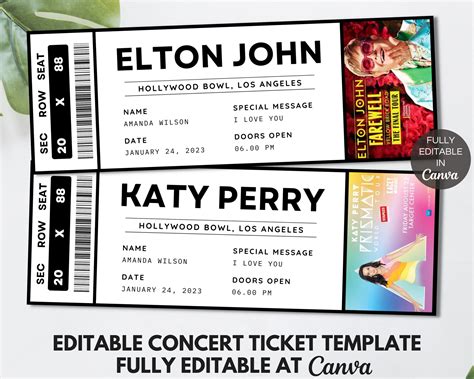 Concert ticket gift template styles