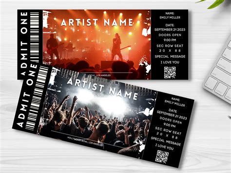 Concert ticket templates with rock-themed designs