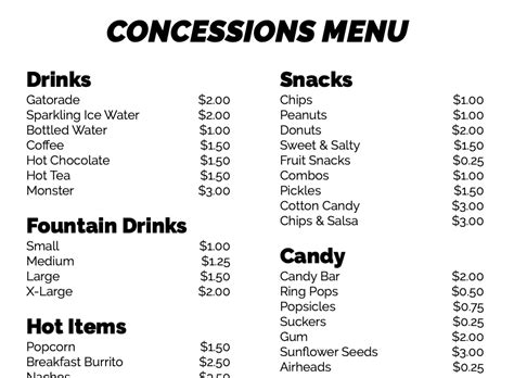 Concession Stand Menu Template Word 10