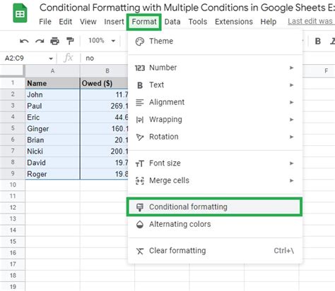 Conditional Formatting in Google Sheets