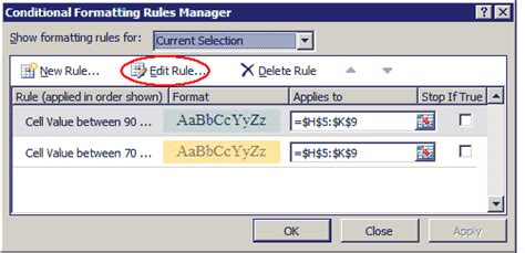 Conditional Formatting Dialog Box