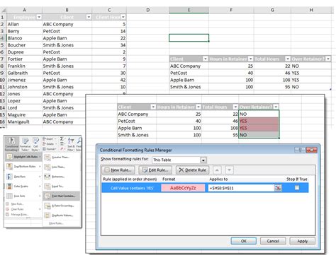 Highlight cells based on text conditions