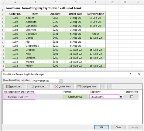 Conditional Formatting Not Blank Cells