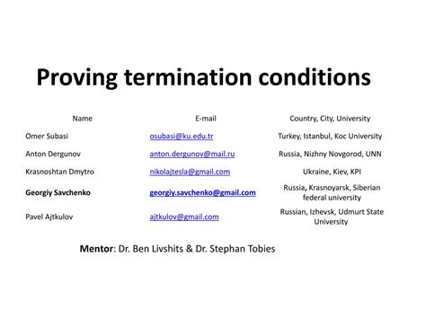 Conditions and Termination Term Sheet