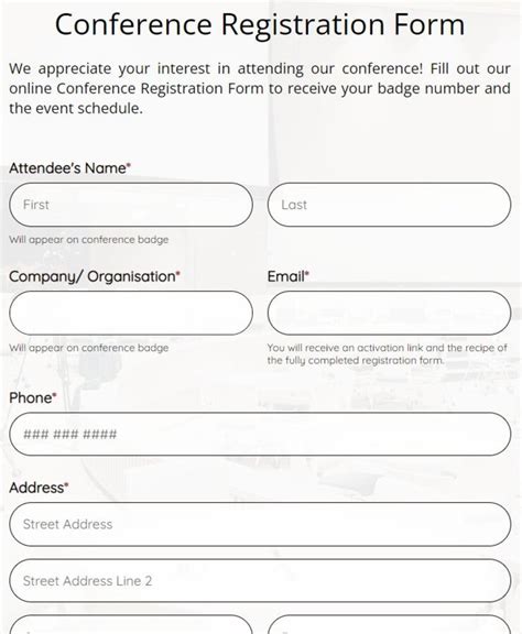 Conference Registration Form Template Design