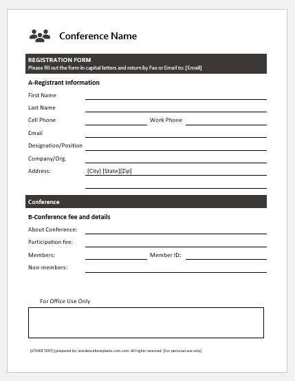 Conference Registration Form Template Word