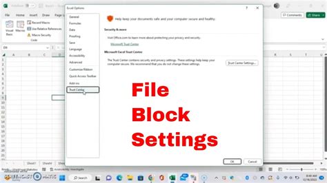 Configure File Block Settings through Excel Options