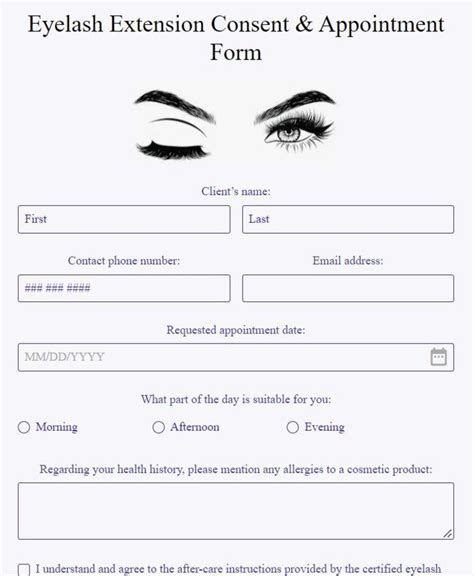 Eyelash extension consent form template details