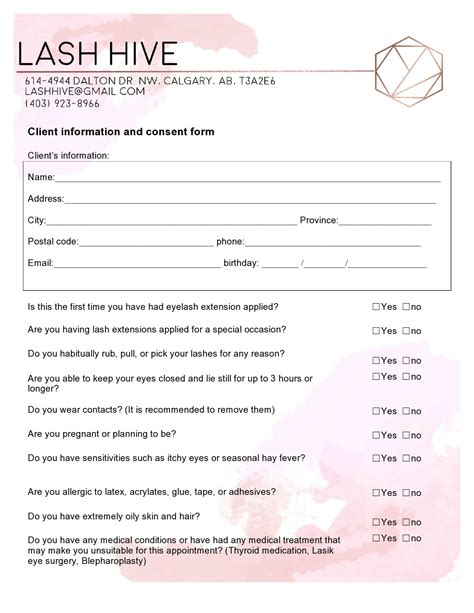 Consent Form Template for Eyelash Extensions